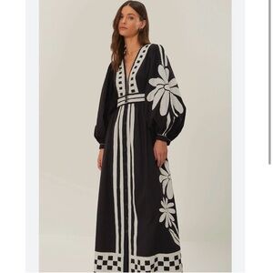 NEW Farm Rio Black Nature Floral Maxi Shirt Dress size small